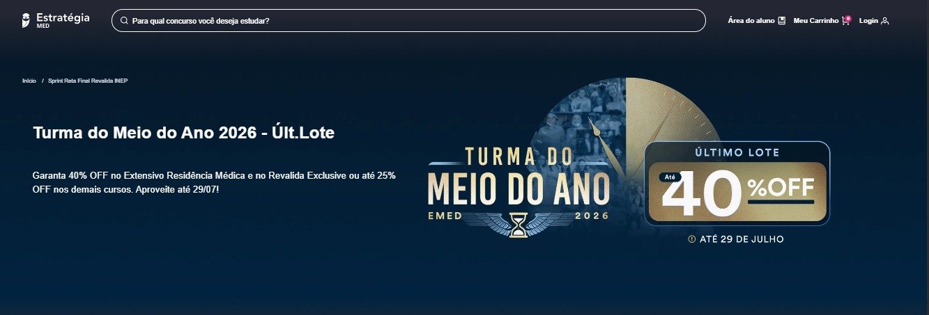 Oferta do Sprint Reta Final Revalida INEP 2026 no site do Estratégia MED